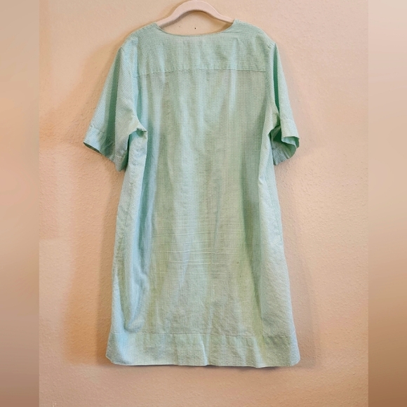 Vntg 60s Go Softly Lght Green Seersucker Snap Front House Dress Embroidered Sz M - Picture 11 of 11